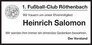 Traueranzeige von Heinrich Salomon von Pegnitz-Zeitung